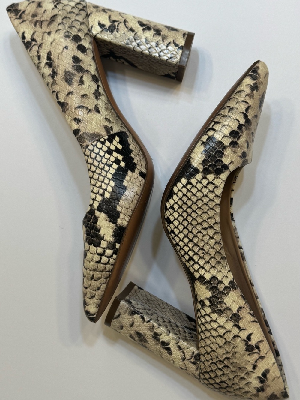 Banana Republic Snake-Print Block Heel Pumps in Beige and Black